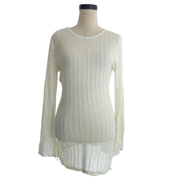 Swimsuit Crochet Cover Up Knit Swimwear Long Sleeve Drawstring Beach Dress - Picture 1 of 8